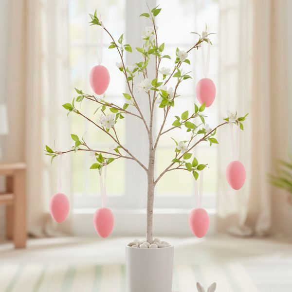 Набір з 6 підвісних флокових крашанок, рожевий, 6 см 5103-001/pink фото