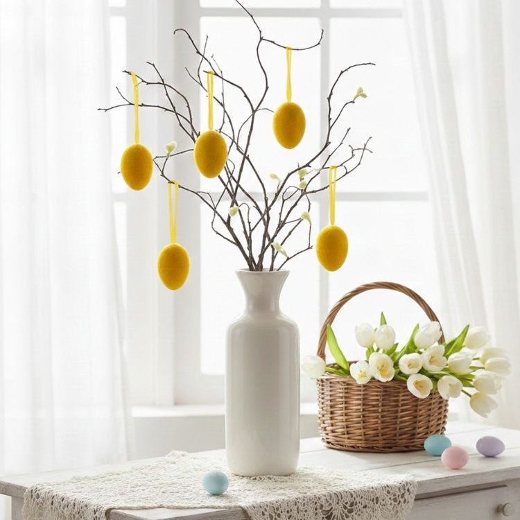 Набор из 5 подвесных флоковых крашанок, желтый, 7 см 5103-002/yellow фото