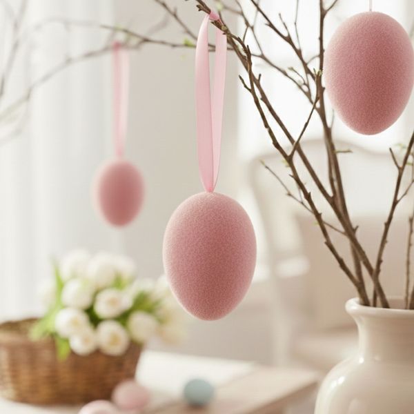 Набор из 3 подвесных флоковых крашанок, розовый, 9,5 см 5103-003/pink фото