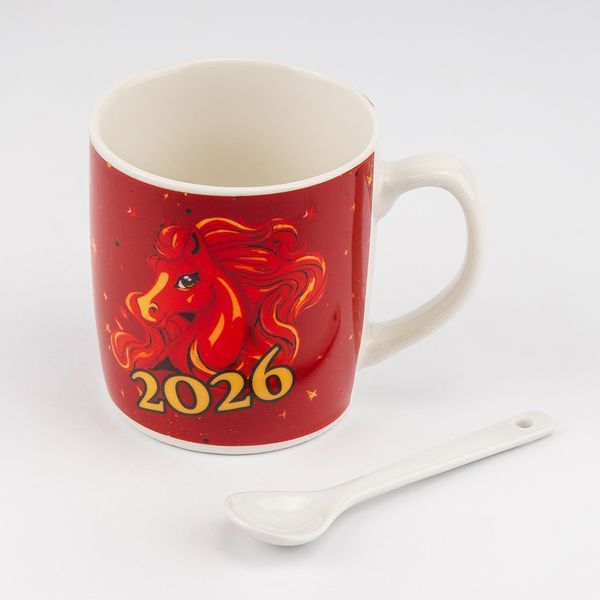 Кружка с ложечкой "Символ 2026 года - Огненная Лошадь", 200 мл 9250-004 фото