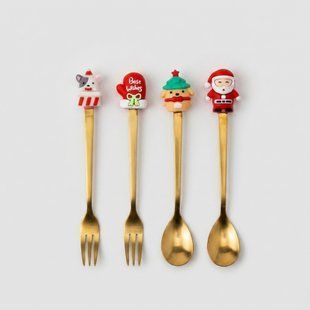 Набір з 4 десертних приборів "Merry Christmas" (ложки та виделки) 9407-043 фото