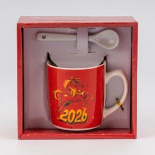 Кружка с ложечкой "Символ 2026 года - Огненная Лошадь", 200 мл 9250-003 фото