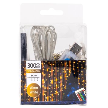 Гірлянда-штора 300 LED, жовта, 3*3 м, від USB 9133-025 фото